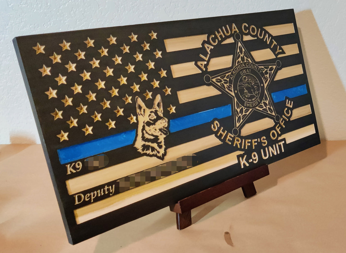 Personalized Alachua County Sheriff Thin Blue Line Wood Flag