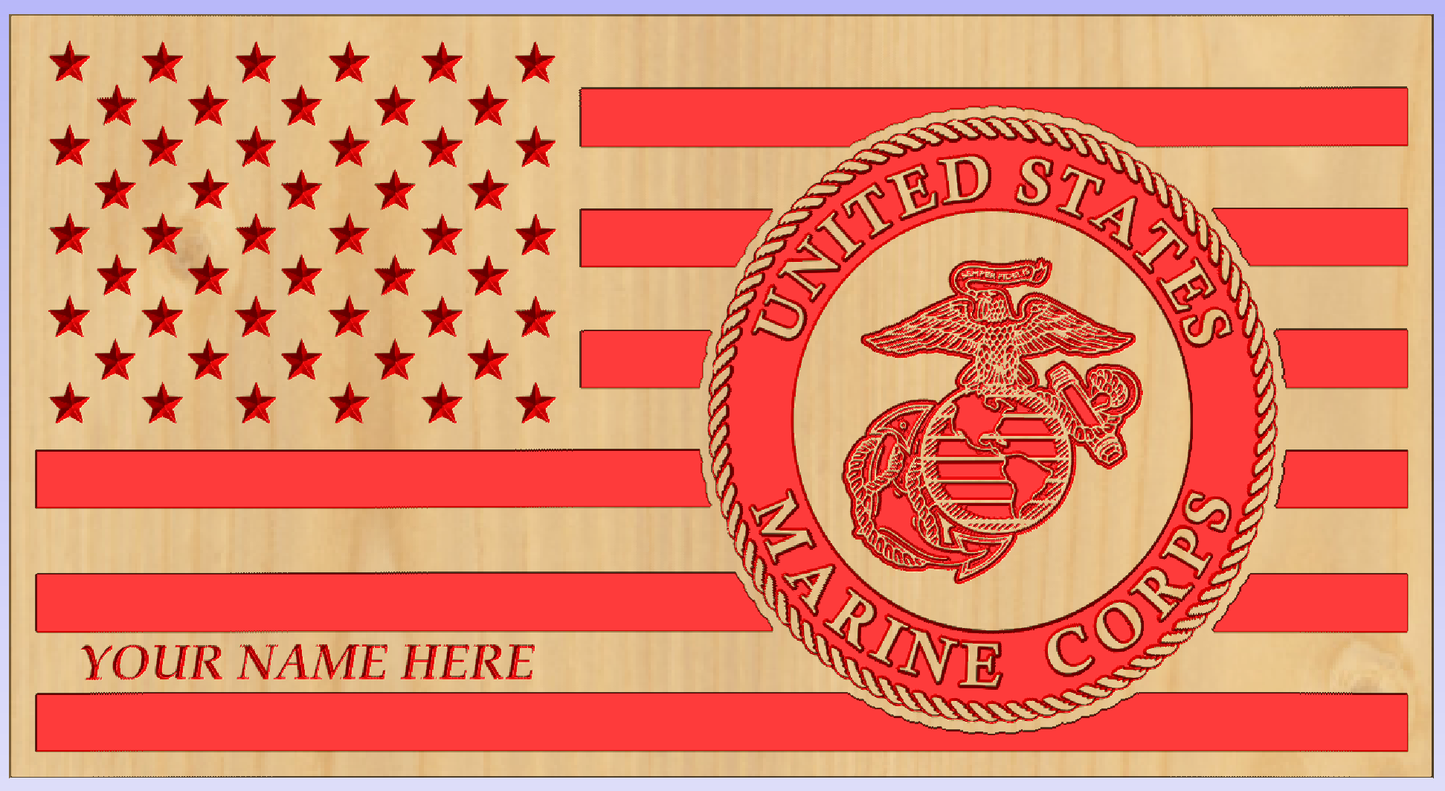 Personalized US Marines Wood Flag