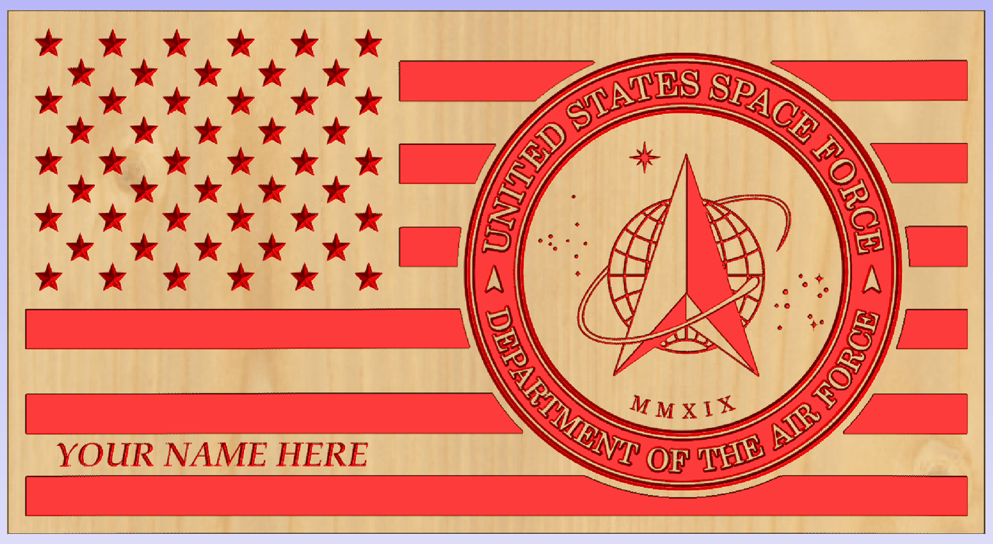 Personalized US Space Force Seal Wood Flag