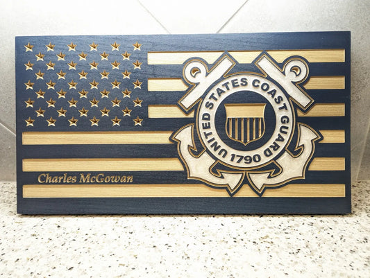 Personalized Coast Guard Wood Flag