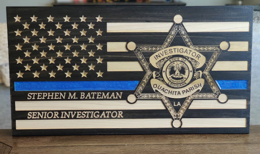 Personalized Ouachita Parish Sheriff Thin Blue Line Wood Flag