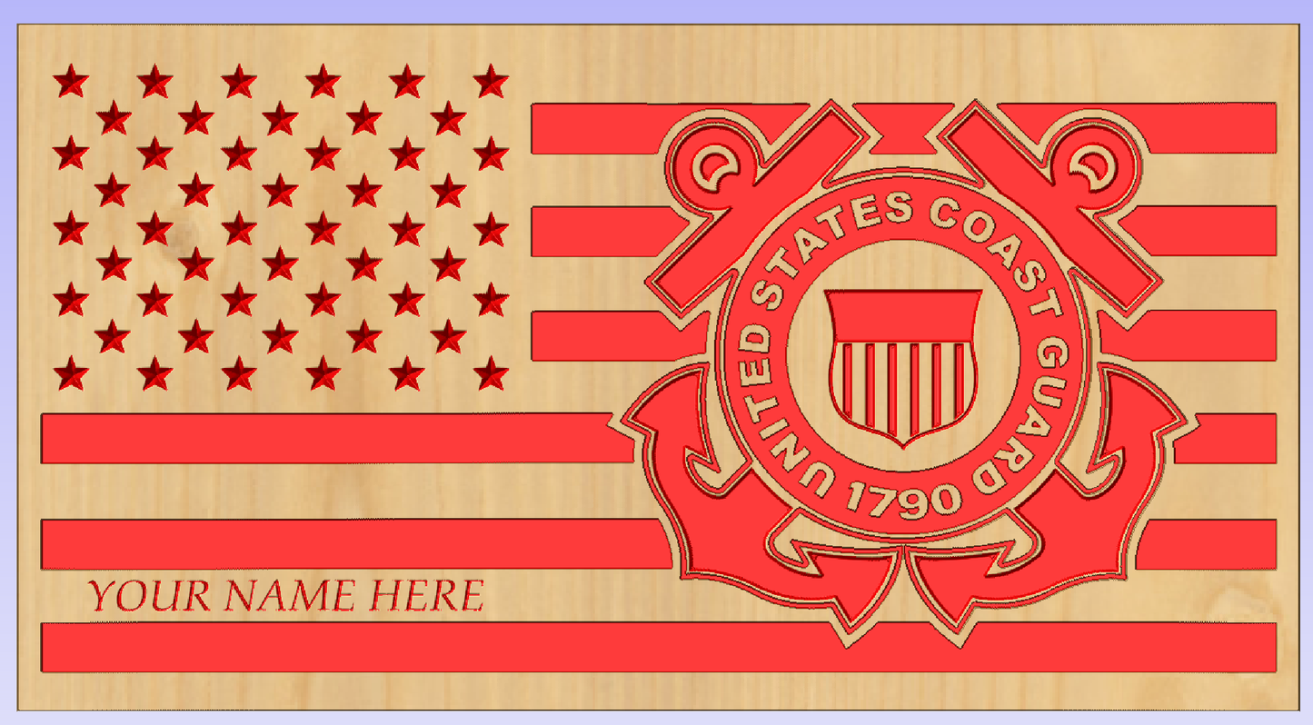 Personalized Coast Guard Wood Flag