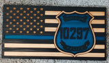 Personalized Houston Police Thin Blue Line Wood Flag