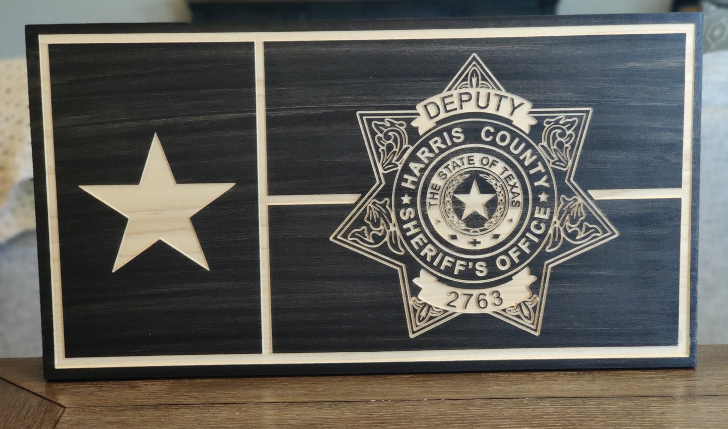 Personalized Harris County Sheriff Texas Wood Flag