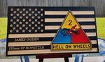 Personalized US Army 2nd Armament Hell on wheels Wood Flag