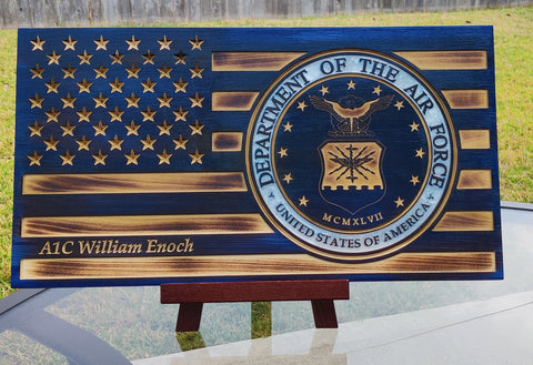 Personalized US Air Force Seal Wood Flag