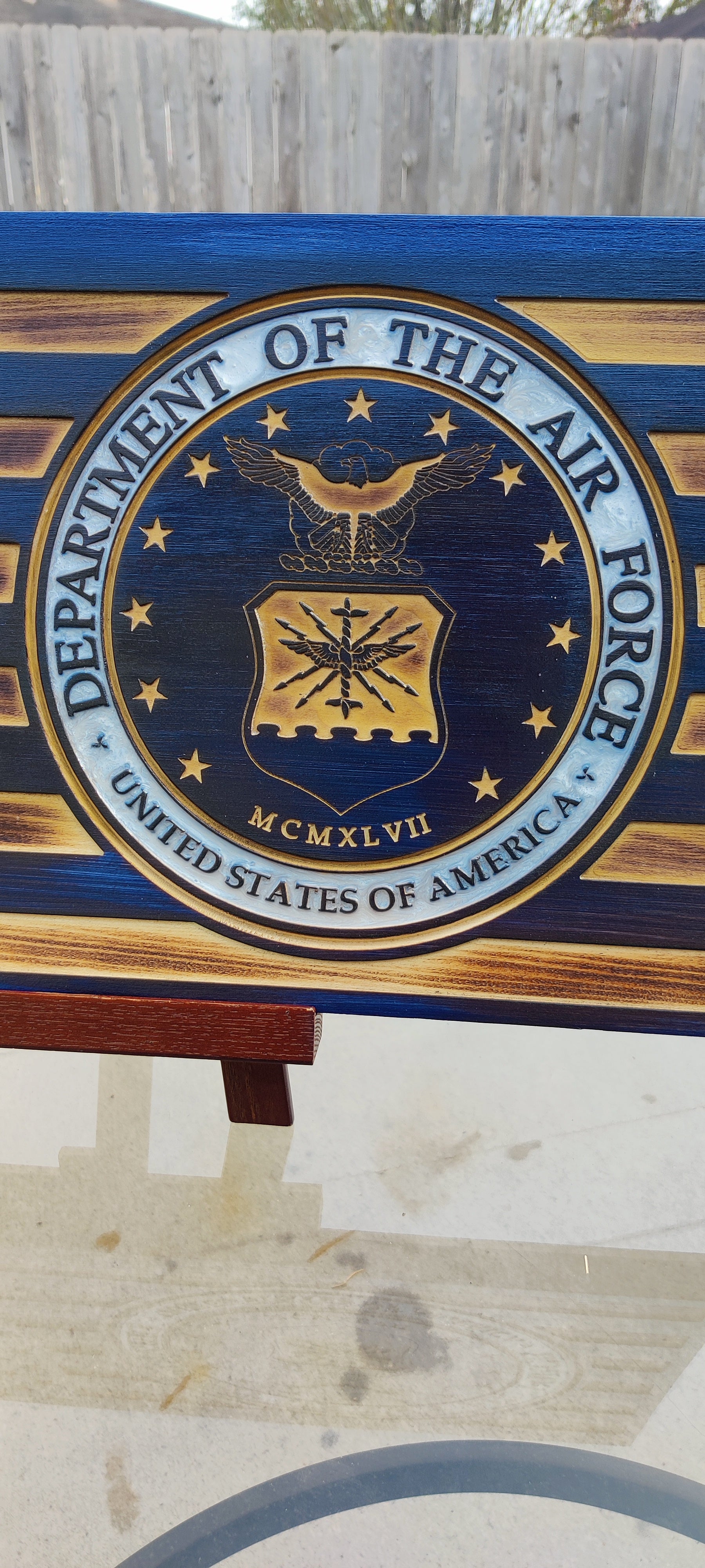 Personalized US Air Force Seal Wood Flag