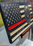 Personalized Atascocita Fire Dept. Thin Red Line Wood Flag