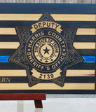 Personalized Harris County Sheriff Thin Blue Line Wood Flag