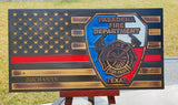 Personalized Pasadena Fire Dept. Thin Red Line Wood Flag