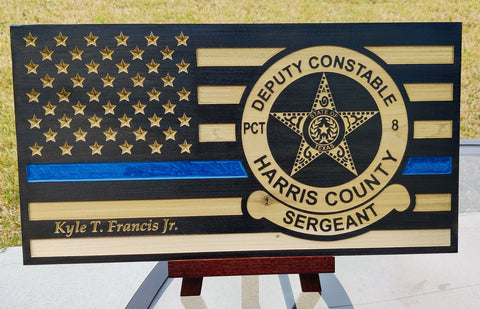 Personalized Harris County Constable Thin Blue Line Wood Flag