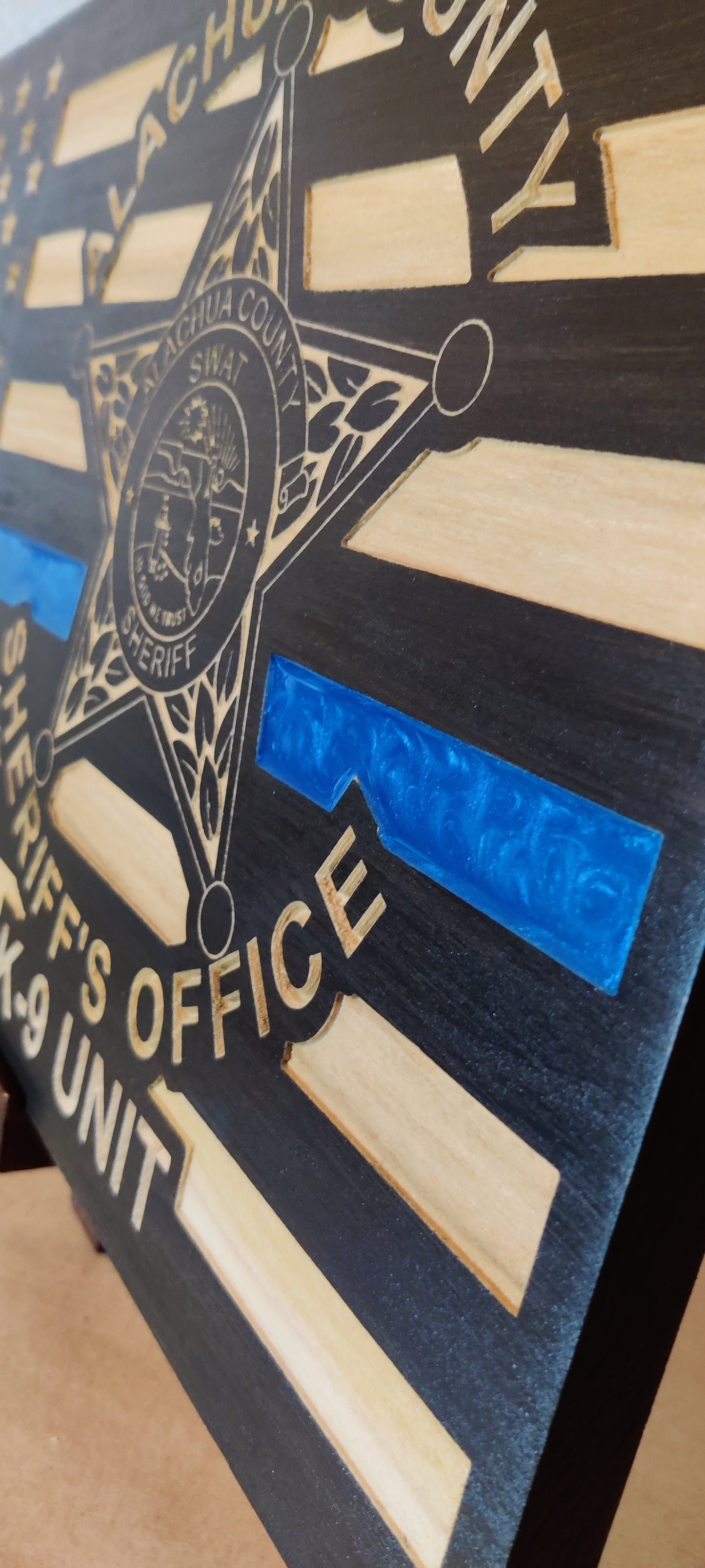 Personalized Alachua County Sheriff Thin Blue Line Wood Flag