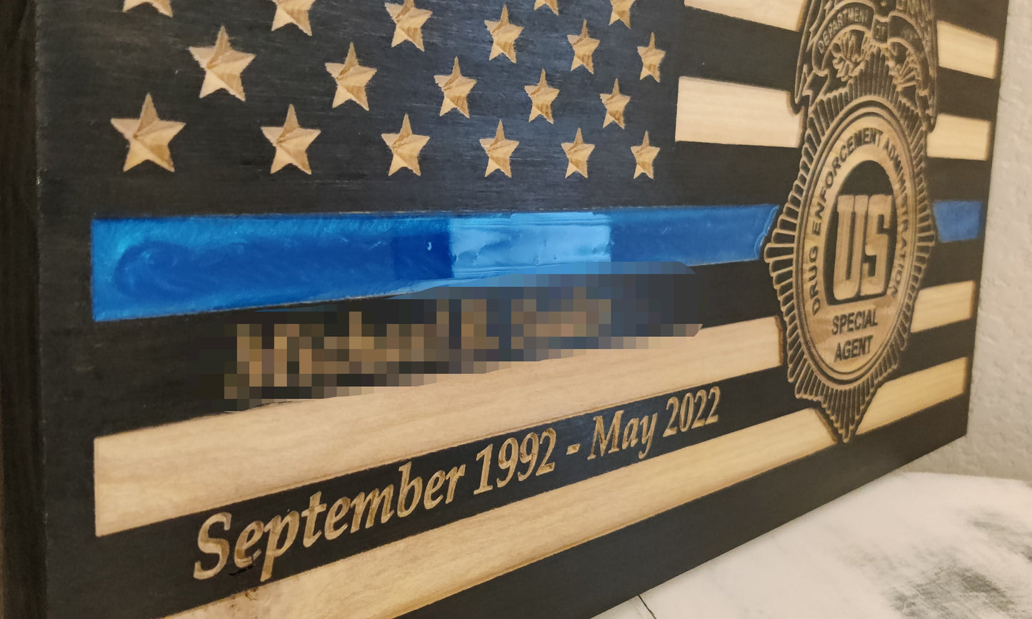 DEA Thin Blue Line Wood Flag