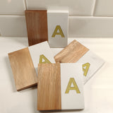 Marble & Acacia Wood Coasters - set of 4