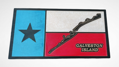 Galveston Island Texas Wood Flag